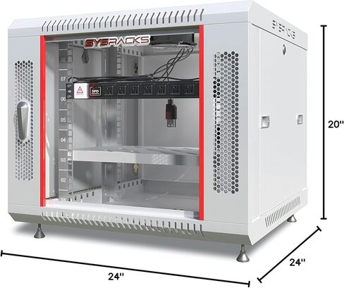 Sysracks 9U Grey Wall Rack Mount Server 19 "خزانة شبكة عميقة، رف الخادم مع مروحة، لوحات جانبية قابلة للإزالة، قفل الباب الزجاجي 24" خزانة الكمبيوتر الضميمة شبكة الرف حالة 9.600 in Kuwait