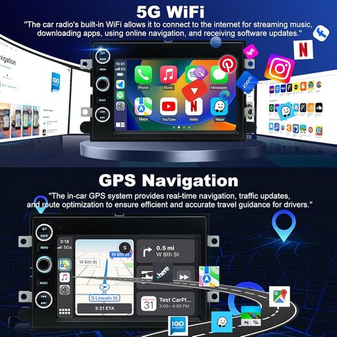 5GWiFi ترقية راديو السيارة لـ Explorer 2006-2010، Expedition 2007-2014، Fusion 2006-2009، Ford F150 2004-2008، F250 F350 2006-2016، شاشة لمس 7 بوصة ستيريو لاسلكي Carplay Android Auto GPS FM Camera in Kuwait