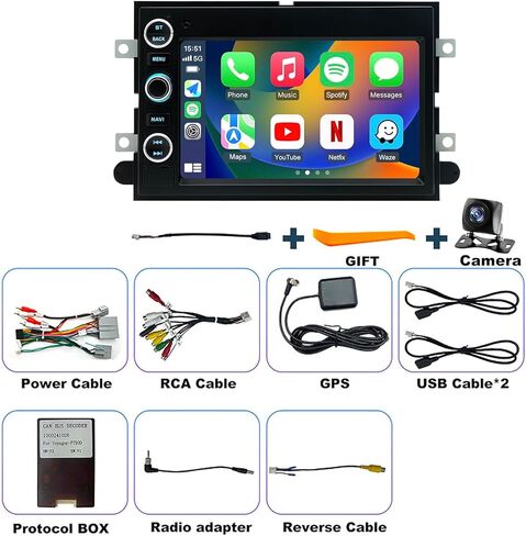 5GWiFi ترقية راديو السيارة لـ Explorer 2006-2010، Expedition 2007-2014، Fusion 2006-2009، Ford F150 2004-2008، F250 F350 2006-2016، شاشة لمس 7 بوصة ستيريو لاسلكي Carplay Android Auto GPS FM Camera in Kuwait