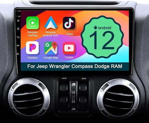 8 Core Car Radio for Jeep Wrangler JK Compass Grand Cherokee Dodge Ram Upgrade Stereo Wireless CarPlay Android Auto,10 '' Touchscreen Head Unit GPS WiFi AM/FM SWC in Kuwait