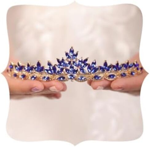 Wekicici Rhinestone Blue Crystal Leaves Tiara Queen Princess Crown for Women Wedding Headband Costume Accessories for Pageants Wedding Prom Birthday in Saudi Arabia