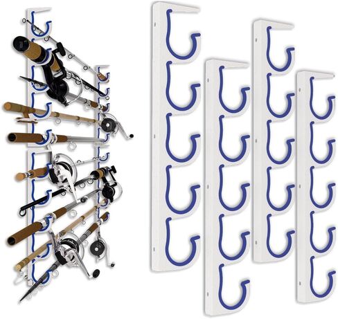 2-Pack Fishing Rod Holder 5-Slot Fishing Pole Rack, Wall or Ceiling Mount Heavy-Duty Organizer; Space-Saving for Garage, Tackle Room, Boat Storage，Black-Blue in Kuwait