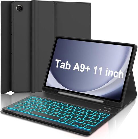 Keyboard Case for Samsung Galaxy Tab A9 Plus 5G 11 Inch 2023, 7 Color Backlit Detachable Wireless Bluetooth Keyboard Cover with S Pen Holder, Auto Sleep/Wake (Black) in Kuwait
