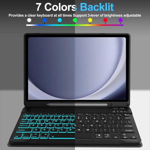 Keyboard Case for Samsung Galaxy Tab A9 Plus 5G 11 Inch 2023, 7 Color Backlit Detachable Wireless Bluetooth Keyboard Cover with S Pen Holder, Auto Sleep/Wake (Black) in Kuwait