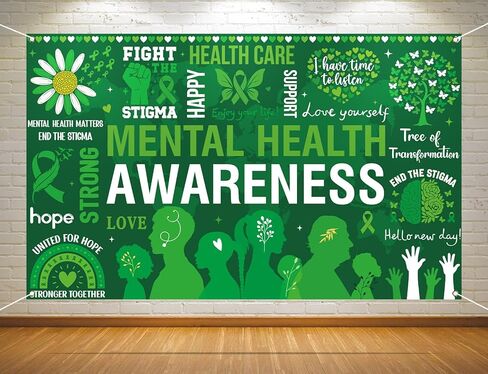 Mental Health Awareness Month Photo Booth Backdrop Green Ribbon May Motivational Decoration School Classroom Background Banner Wall Decor in Kuwait