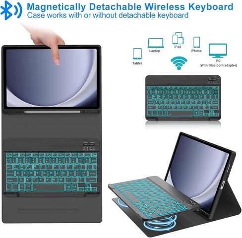Keyboard Case for Samsung Galaxy Tab A9 Plus 5G 11 Inch 2023, 7 Color Backlit Detachable Wireless Bluetooth Keyboard Cover with S Pen Holder, Auto Sleep/Wake (Black) in Kuwait
