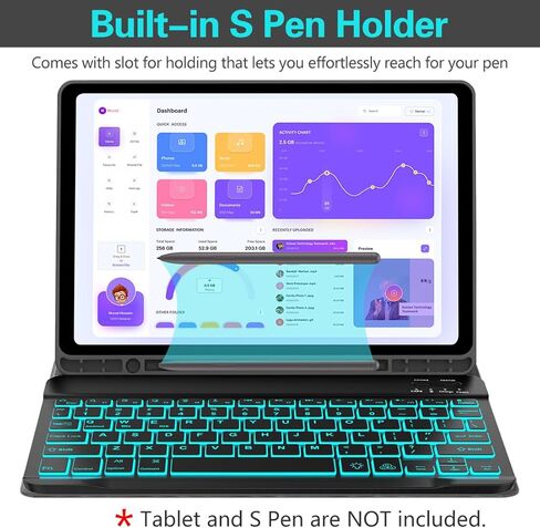 Keyboard Case for Samsung Galaxy Tab A9 Plus 5G 11 Inch 2023, 7 Color Backlit Detachable Wireless Bluetooth Keyboard Cover with S Pen Holder, Auto Sleep/Wake (Black) in Kuwait