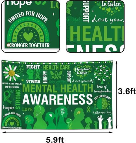 Mental Health Awareness Month Photo Booth Backdrop Green Ribbon May Motivational Decoration School Classroom Background Banner Wall Decor in Kuwait
