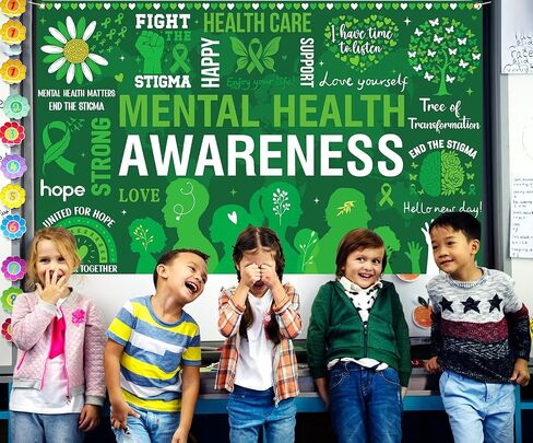 Mental Health Awareness Month Photo Booth Backdrop Green Ribbon May Motivational Decoration School Classroom Background Banner Wall Decor in Kuwait