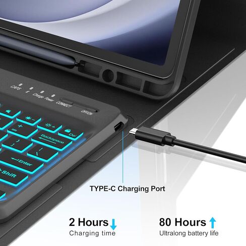 Keyboard Case for Samsung Galaxy Tab A9 Plus 5G 11 Inch 2023, 7 Color Backlit Detachable Wireless Bluetooth Keyboard Cover with S Pen Holder, Auto Sleep/Wake (Black) in Kuwait