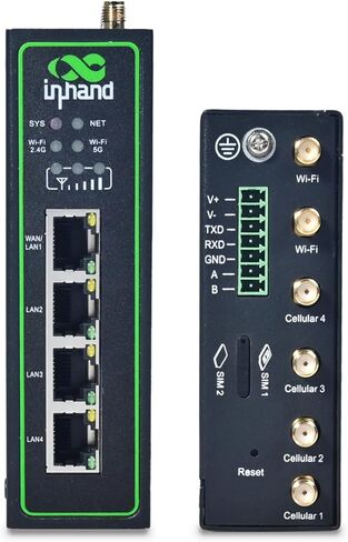 InHand Networks IR624 جهاز التوجيه الخلوي 5G الصناعي | وصلة هابطة بسرعة 3.4 جيجابت في الثانية، تجاوز فشل بطاقة SIM المزدوجة، 4X جيجابت إيثرنت، Wi-Fi 5، أمان VPN، إدارة سحابية لإنترنت الأشياء، مصنع ذكي، مراقبة عن بعد in Kuwait