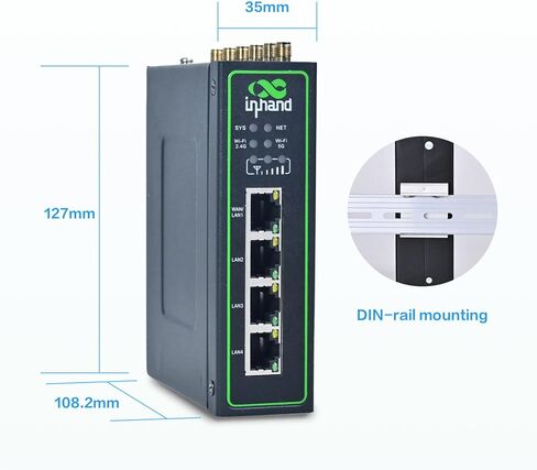 InHand Networks IR624 جهاز التوجيه الخلوي 5G الصناعي | وصلة هابطة بسرعة 3.4 جيجابت في الثانية، تجاوز فشل بطاقة SIM المزدوجة، 4X جيجابت إيثرنت، Wi-Fi 5، أمان VPN، إدارة سحابية لإنترنت الأشياء، مصنع ذكي، مراقبة عن بعد in Kuwait