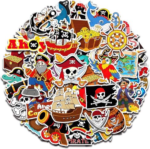 120Pack Pirate Stickers, Pirate Birthday Party Favors Supplies Decorations Gifts, Ship Nautical Stickers Captain Sticker for Water Bottles Laptop Scrapbook Computer Phone in Kuwait
