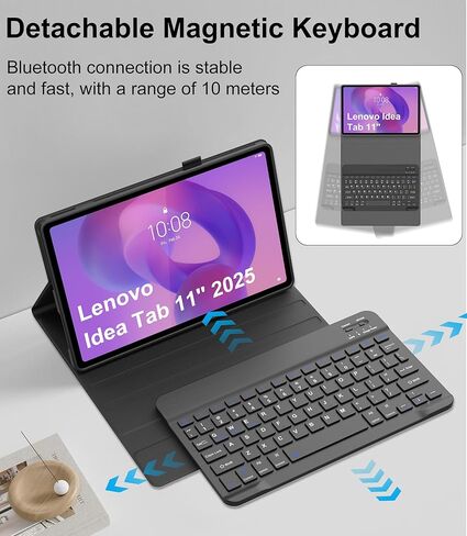 for Lenovo Idea Tab 11'' 2025 Case with Keyboard, Detachable Bluetooth Keyboard for Idea 11inch Tablet Cover with Pen Holder, Smart Keypad Folio for Lenovo Tab 2025 Release TB-336ZU/336FU, Black in Kuwait