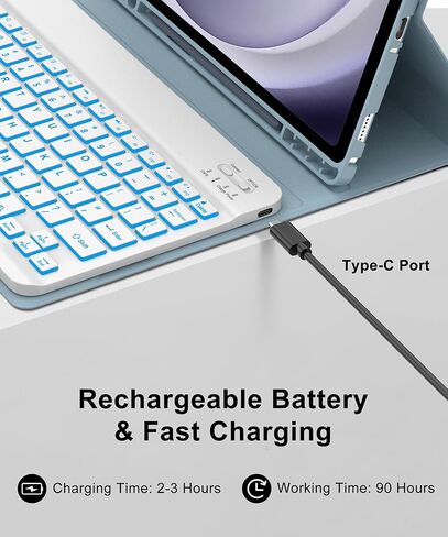 Backlit Keyboard Case for Samsung Galaxy Tab A9 Plus 11 Inch 2023, Detachable Keyboard for Galaxy A9+ Plus with Pen Holder, Backlight Keypad Cover for Samsung Tab 11'' SM-X210/X216/X218, Blue in Kuwait