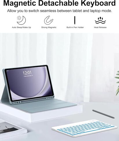 Backlit Keyboard Case for Samsung Galaxy Tab A9 Plus 11 Inch 2023, Detachable Keyboard for Galaxy A9+ Plus with Pen Holder, Backlight Keypad Cover for Samsung Tab 11'' SM-X210/X216/X218, Blue in Kuwait