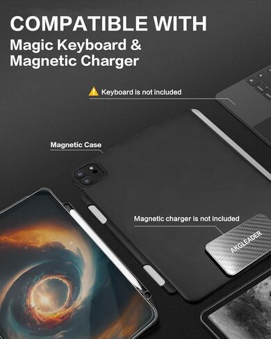 حافظة مغناطيسية لجهاز iPad Pro 13 بوصة M4 2024 وM5 2025، متوافقة مع لوحة المفاتيح السحرية وتدعم شحن Apple Pencil Pro، غطاء حماية نحيف مع حامل فوليو، أسود in Kuwait