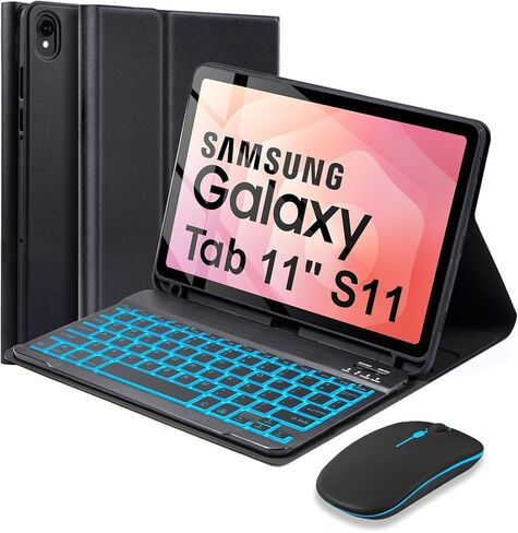 حافظة لوحة مفاتيح بإضاءة خلفية من SOPPY مع ماوس لجهاز Samsung Galaxy Tab S11-11 بوصة 2025 (SM-X730، SM-X736، SM-X736B)، غطاء نحيف مع لوحة مفاتيح لاسلكية قابلة للفصل لجهاز Galaxy Tab A9 Plus 11 بوصة، أسود in Kuwait