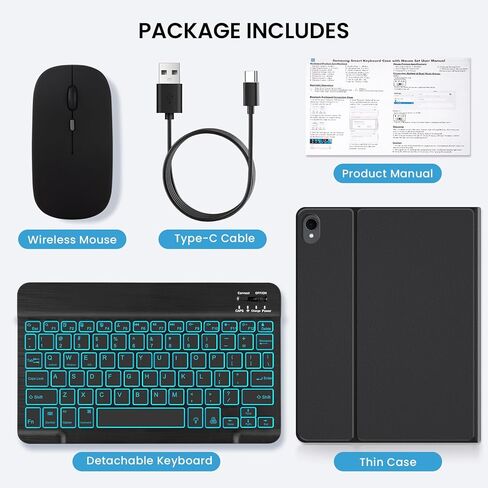 حافظة لوحة مفاتيح بإضاءة خلفية من SOPPY مع ماوس لجهاز Samsung Galaxy Tab S11-11 بوصة 2025 (SM-X730، SM-X736، SM-X736B)، غطاء نحيف مع لوحة مفاتيح لاسلكية قابلة للفصل لجهاز Galaxy Tab A9 Plus 11 بوصة، أسود in Kuwait