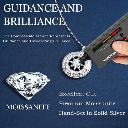 MOOSEA 925 Sterling Silver Compass Moissanite Necklace, I‘d be lost without you, Anniversary Birthday Gifts for Women, Valentines Day Gift for Her, Jewelry Gift for Wife Girlfriend Her in Saudi Arabia
