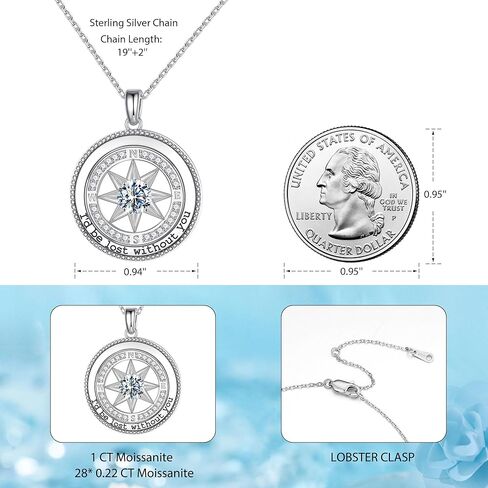 MOOSEA 925 Sterling Silver Compass Moissanite Necklace, I‘d be lost without you, Anniversary Birthday Gifts for Women, Valentines Day Gift for Her, Jewelry Gift for Wife Girlfriend Her in Saudi Arabia