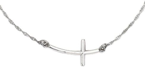 Solid 925 Sterling Silver Large Sideways Curved Cross Necklace Chain (1.3mm) in Saudi Arabia