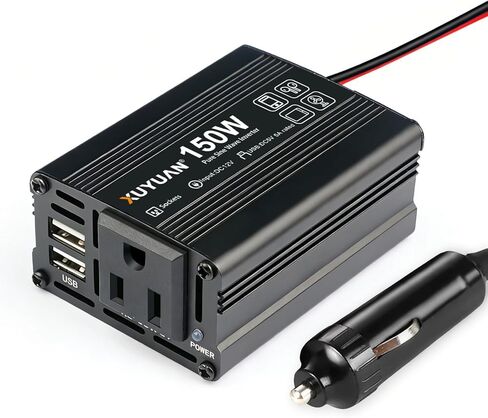 150 واط عاكس الطاقة تيار مستمر 12 فولت إلى 110 فولت التيار المتناوب محول السيارة مع 2 منافذ USB 3.1A شحن سريع سيارة محول القابس منفذ للهاتف المحمول in Kuwait