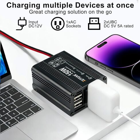 150 واط عاكس الطاقة تيار مستمر 12 فولت إلى 110 فولت التيار المتناوب محول السيارة مع 2 منافذ USB 3.1A شحن سريع سيارة محول القابس منفذ للهاتف المحمول in Kuwait