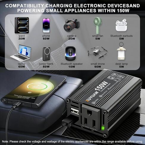 150 واط عاكس الطاقة تيار مستمر 12 فولت إلى 110 فولت التيار المتناوب محول السيارة مع 2 منافذ USB 3.1A شحن سريع سيارة محول القابس منفذ للهاتف المحمول in Kuwait