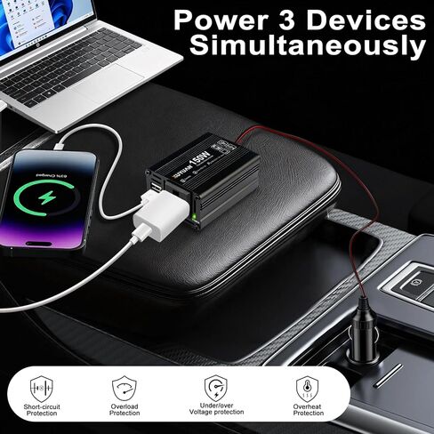 150 واط عاكس الطاقة تيار مستمر 12 فولت إلى 110 فولت التيار المتناوب محول السيارة مع 2 منافذ USB 3.1A شحن سريع سيارة محول القابس منفذ للهاتف المحمول in Kuwait