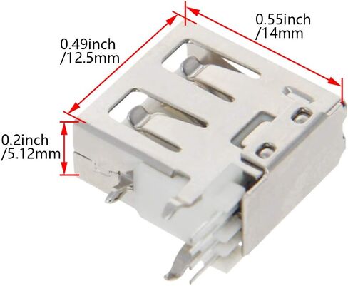 PCB USB موصل USB-AF أنثى جاك 4 دبوس 90 درجة الجانب إدراج الجسم القصير لا حافة 20 قطعة ، WuJuntool in Kuwait
