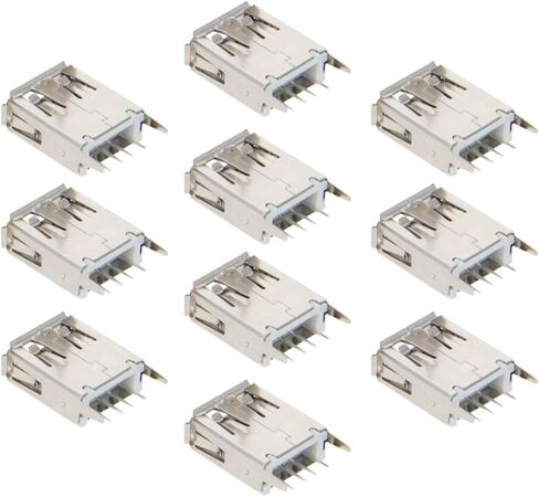 PCB USB موصل نوع A أنثى جاك 4 دبوس 180 درجة عمودي مستقيم إدراج 10 قطعة ، WuJuntool in Kuwait