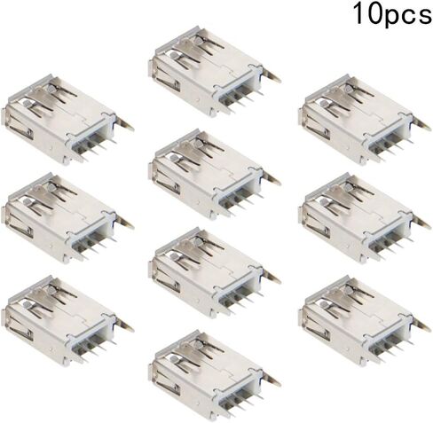 PCB USB موصل نوع A أنثى جاك 4 دبوس 180 درجة عمودي مستقيم إدراج 10 قطعة ، WuJuntool in Kuwait