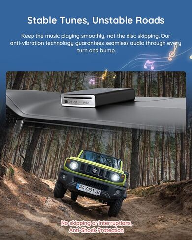مشغل أقراص مضغوطة محمول للسيارة، مشغل أقراص مضغوطة خارجي للسيارة، توصيل وتشغيل USB، جهاز فك تشفير مدمج لصوت AUX محسن، مضاد للتخطي، وظيفة الاستئناف، متوافق مع معظم السيارات، سيارات الدفع الرباعي، الشاحنات، التلفزيون، الكمبيوتر الشخصي in Saudi Arabia