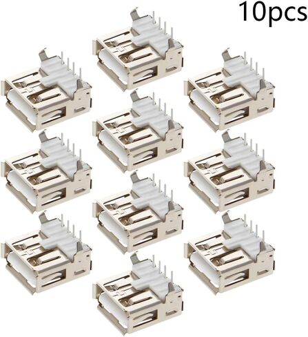 10Pcs USB-A Female Socket Jack Connector 4 Pin Bend Foot 90 Degree with Back Cover PCB Connector, Repair Replacement Adapter,WuJuntool in Kuwait