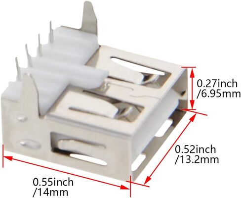 PCB USB موصل نوع A أنثى جاك 4 دبوس 180 درجة إدراج مستقيم 13.7 مللي متر 5 قطعة ، WuJuntool in Kuwait