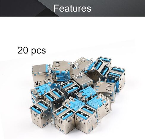 PCB USB موصل USB 3.0 نوع A أنثى جاك 18 دبوس طبقة مزدوجة 90 درجة منحنى القدم حافة مجعدة 20 قطعة ، WuJuntool in Kuwait