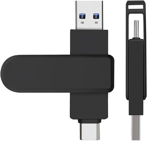 Dual USB Flash Drive, 64GB, 360° Rotating Thumb Drive, Portable Type-C and USB-A 3.0 Memory Stick, External Memory Storage for Phone Computer, Silver in Kuwait