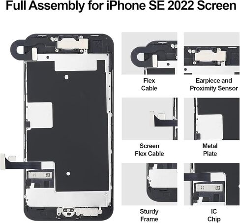 استبدال الشاشة الثالثة لهاتف iPhone SE 2022 مع سماعة أذن وكاميرا أمامية وزر الصفحة الرئيسية وشاشة LCD تعمل باللمس ثلاثية الأبعاد ومحول رقمي ومجموعة أدوات إصلاح التجميع الكاملة A2782 A2783 A2784 A2785 A2595 4.7 بوصة in Kuwait
