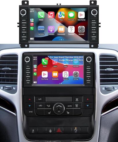 Car Radio for Jeep Grand Cherokee 2010-2013, Dodge Durango 2011-2013, 7 Inch Touch Screen Headunit Stereo with Wireless Carplay Android Auto Bluetooth GPS WiFi FM SWC Backup Camera in Kuwait