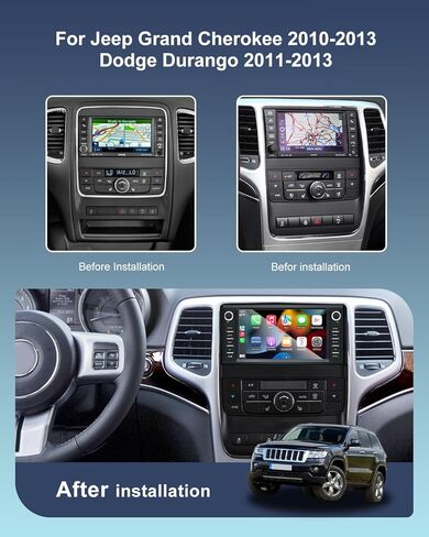 Car Radio for Jeep Grand Cherokee 2010-2013, Dodge Durango 2011-2013, 7 Inch Touch Screen Headunit Stereo with Wireless Carplay Android Auto Bluetooth GPS WiFi FM SWC Backup Camera in Kuwait