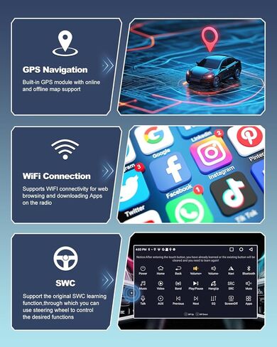 Car Radio for Jeep Grand Cherokee 2010-2013, Dodge Durango 2011-2013, 7 Inch Touch Screen Headunit Stereo with Wireless Carplay Android Auto Bluetooth GPS WiFi FM SWC Backup Camera in Kuwait