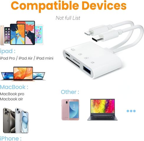 قارئ بطاقة SD 4 في 1 لجهاز iPhone iPad Mac، USB-C + Lightning + USB 3.0 OTG محول، كاميرا عالية السرعة SD/TF عارض بطاقة الذاكرة، نقل الصور للتخزين الخارجي، التوصيل والتشغيل لأجهزة iOS/Android/PC in Kuwait