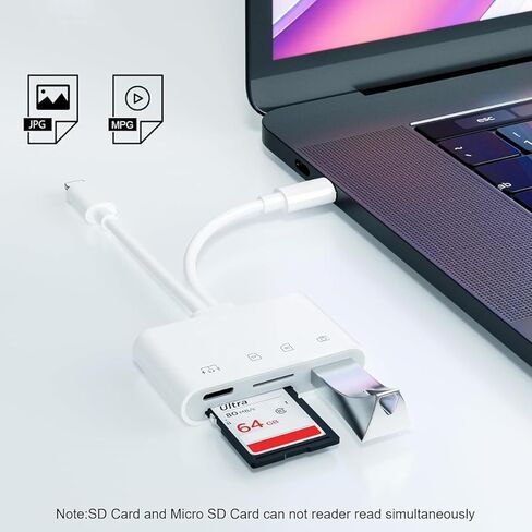 قارئ بطاقة SD 4 في 1 لجهاز iPhone iPad Mac، USB-C + Lightning + USB 3.0 OTG محول، كاميرا عالية السرعة SD/TF عارض بطاقة الذاكرة، نقل الصور للتخزين الخارجي، التوصيل والتشغيل لأجهزة iOS/Android/PC in Kuwait