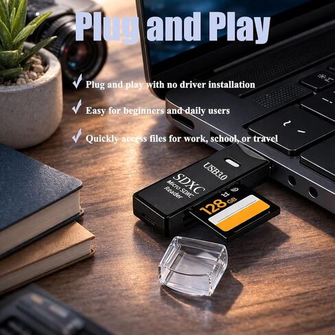 USB 3.0 SD/TF Card Reader, High-Speed Memory Card Reader Adapter, Plug and Play for Camera SD Cards, TF microSD, Laptop Desktop PC, Black in Kuwait