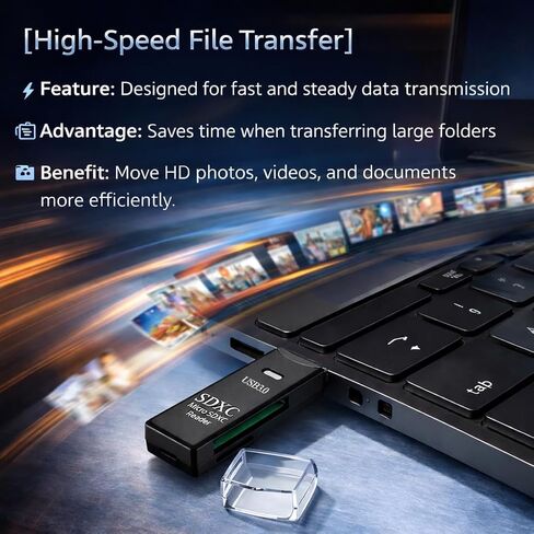 USB 3.0 SD/TF Card Reader, High-Speed Memory Card Reader Adapter, Plug and Play for Camera SD Cards, TF microSD, Laptop Desktop PC, Black in Kuwait