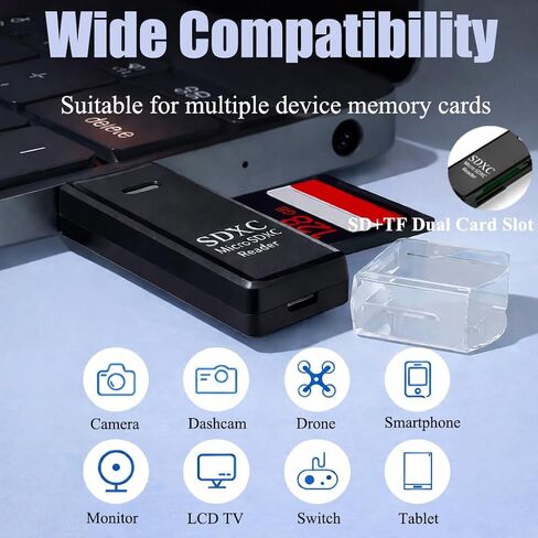 USB 3.0 SD/TF Card Reader, High-Speed Memory Card Reader Adapter, Plug and Play for Camera SD Cards, TF microSD, Laptop Desktop PC, Black in Kuwait
