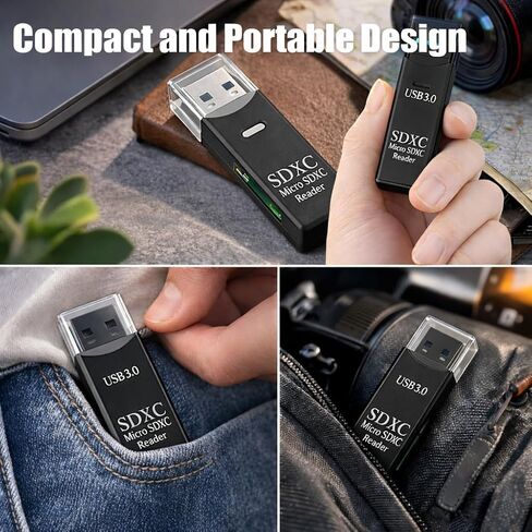 USB 3.0 SD/TF Card Reader, High-Speed Memory Card Reader Adapter, Plug and Play for Camera SD Cards, TF microSD, Laptop Desktop PC, Black in Kuwait