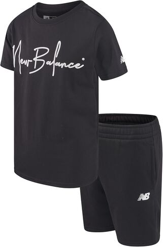 New Balance Boys' Active Shorts Set - 2 Piece Performance Short Sleeve T-Shirt and Fleece Sweat Shorts (Size: 8-12) in Saudi Arabia