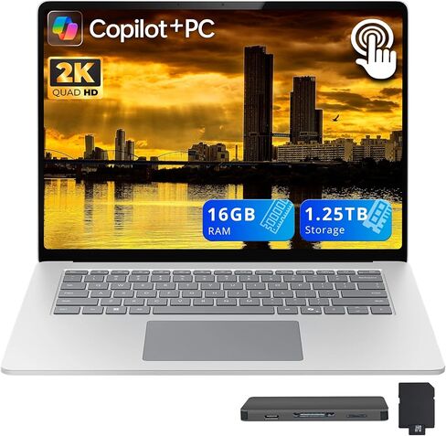 Microsoft Surface Laptop 7, 15" 2K Touchscreen Copilot+ PC, Snapdragon X Elite 2024, 16GB RAM, 2TB Storage (1TB SSD+1TB Docking Station), Adreno Graphics, Backlit Keyboard, Win 11, Platinum in Kuwait